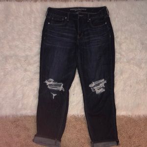 dark wash distressed boyfriend jeans